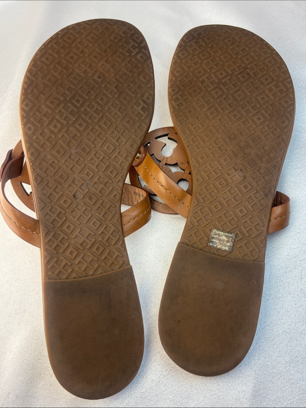 Tory Burch Miller Leather Logo Thong Sandals in Cognac Brown with Gold Accents - Picture 8 of 10